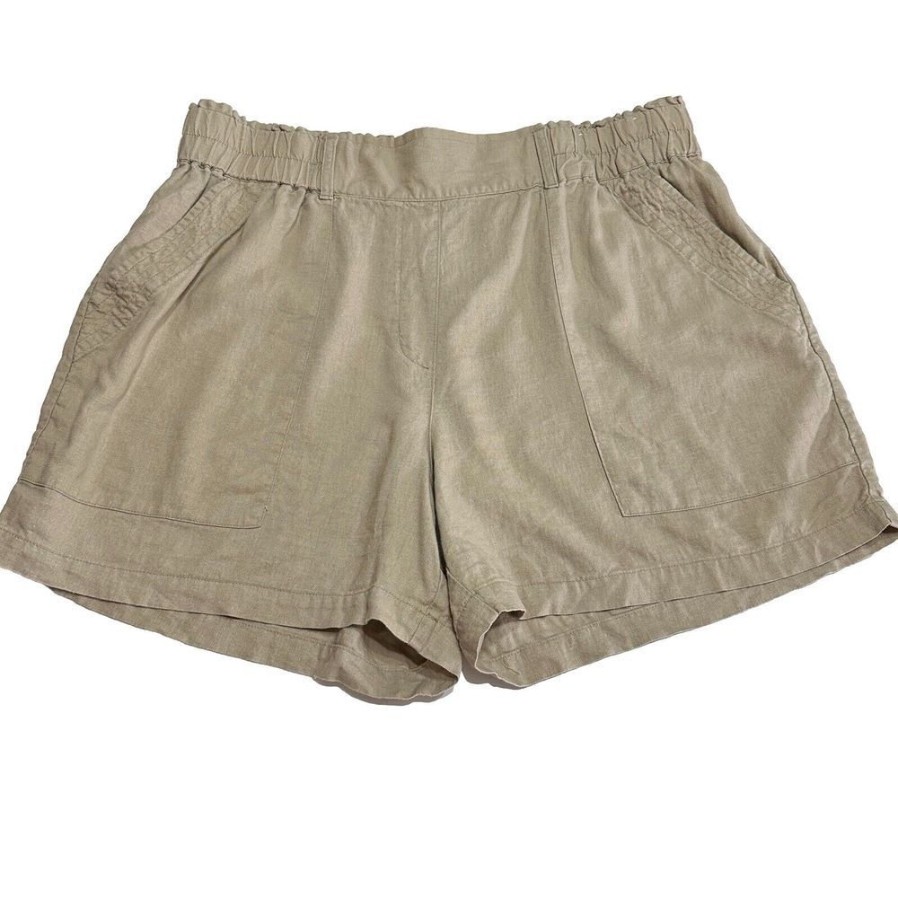Zac & Rachel Linen Rayon 4" Shorts Women XL Beige Pull On Relaxed Pockets Casual